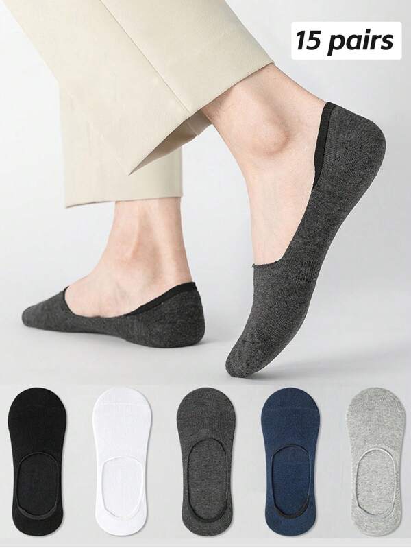 15 Pairs/10 Pairs/5 Pairs Men's Invisible Socks Shallow Low-Cut Boat Socks Silicone Non-Slip Short Socks Student Sports Summer Thin Sweat-Absorbent Breathable Men's Socks