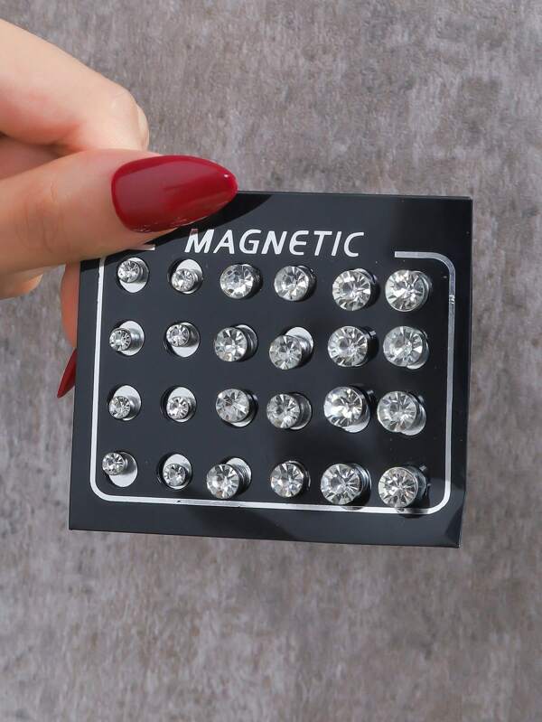 24 Pcs Fashionable Style Rhinestone Magnet Magnetic Earrings For Women's Daily Life