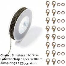 Bộ dây chuyền hợp kim kẽm 3 mét với móc khóa hình con tôm hùm, dây chuyền chữ O, dây chuyền chữ thập, vật dụng thủ công làm đồ trang sức DIY, vòng cổ, vòng tay - Nhiều màu - Xem 10