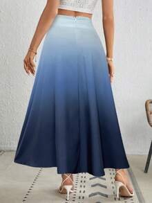 女士秋季 A 字型腰带户外渐变色中长裙。 - 藍色 - 查看 6