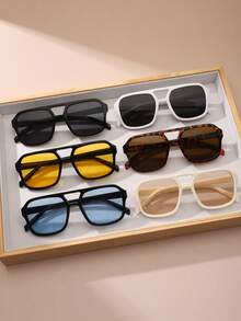 6 件套欧美飞行员风格超大镜框眼镜，时尚男女休闲夏季海滩派对旅行必备品，多种颜色和款式，四季通用
