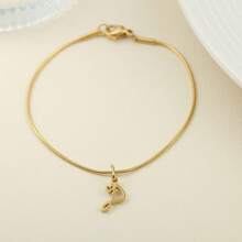 1pc Stainless Steel Fine Round Snake Chain Bracelet For Women, With 26 Alphabet Friendship Bracelet, Elegant Accessory Gift For Graduation, Holiday, All Year Round