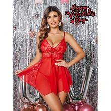 Women Lingerie Lace Babydoll Mesh Nightgown Chemise Boudoir Nighty Sleepwear - 紅色 - 查看 4
