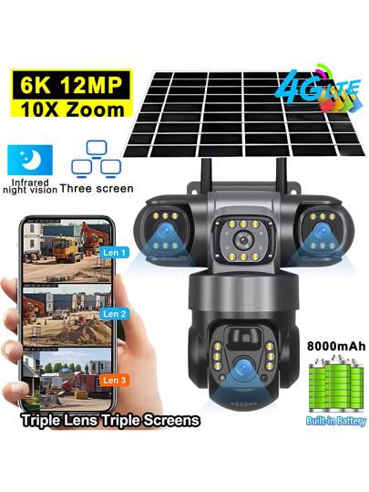 SWVW 4G Solar IP Camera 4G CCTV 12MP Dual Lens Triple Screen PTZ Auto Tracking 6K Curious Security Surveillance V380 Pro Camera, 4G Outdoor And Indoor Security Home Cameras, Wireless 4G Cameras, IP Cameras, PTZ Cameras, Ring Camera ,Smart Outdoor Indoor PTZ IP Surveillance Cameras, Automatic Tracking,