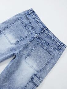 Shorts cargo casuales de denim elástico con múltiples bolsillos para hombre