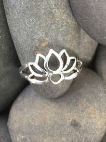 Anillo de dedo del pie o anillo midi de flor de loto de color plata | Anillo de dedo del pie ajustable para mujer | Para usar solo o en pareja en ocasiones diarias y casuales, regalo de cumpleaños de joyería