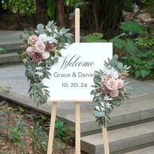 2 Peças Decorações Florais Clássicas Decorações de Casamento Flores Simuladas na Parte de Trás da Cadeira Guirlanda de Flores Artificiais - Flores Artificiais Brancas/Laranja/Rosa para Decorar Mesas de Jantar, Costas de Cadeiras, Escadas, Decorações de Flores Artificiais com Folhagem de Plástico, Adequado para Arcos de Casamento - Multicolorido - Visão 19