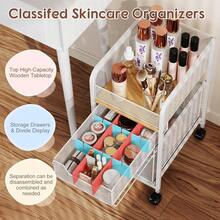 Rolling Makeup Cart Organizer With 2 Drawers, Narrow Floor Skincare Organizers, Vanity Organizer Cosmetics Display Cases Holder For Skin Care Nail Polish Perfume Makeup Brush, White - 白色 - 查看 6