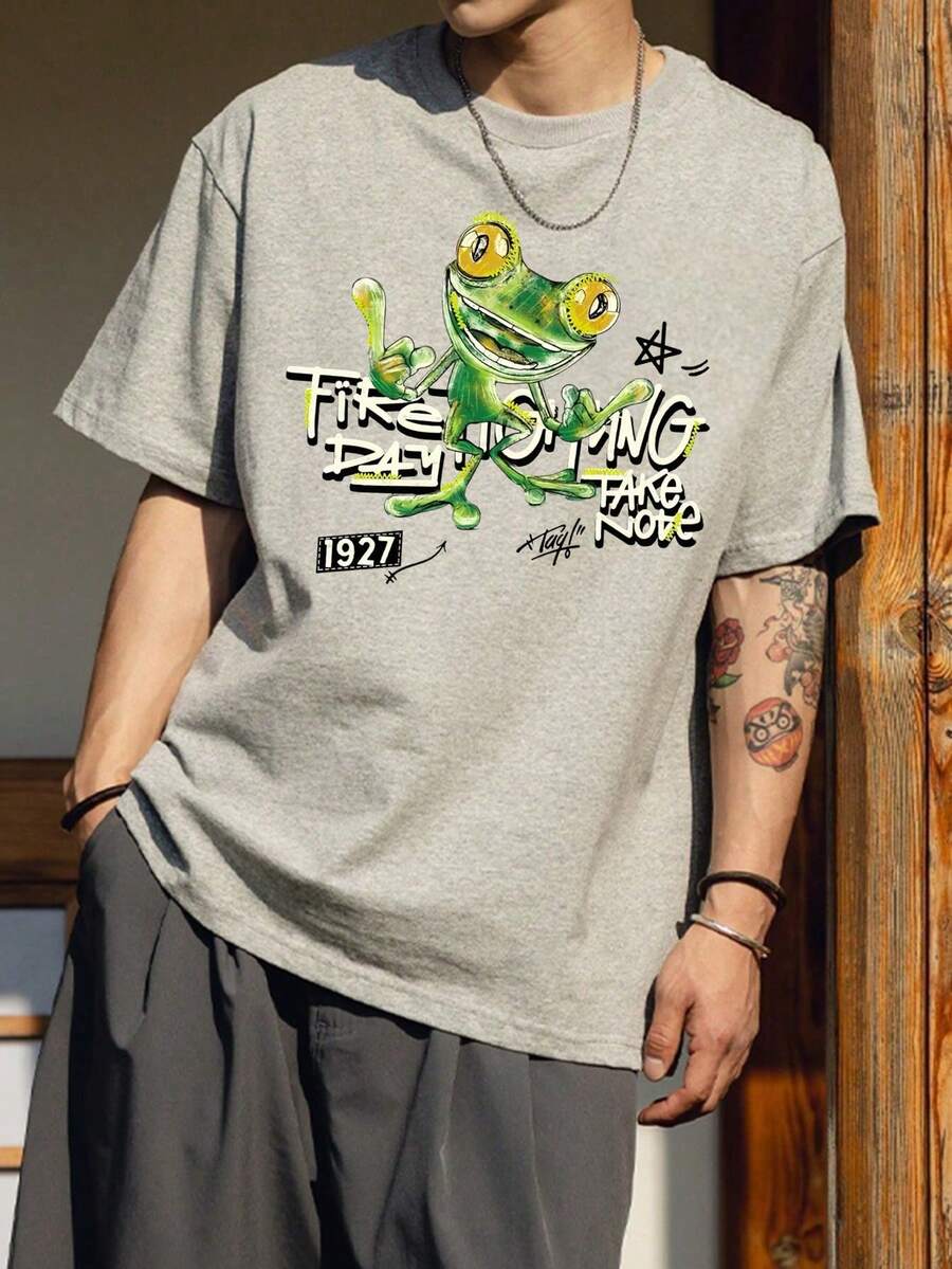 100% Cotton Unisex T-Shirt Short Sleeve Summer Vest 200g Cotton Comfortable Breathable Funny T-Shirt Men's Stylish And Casual Print Fashionable Casual Outdoor Sports Fitness Tops Father's Day Men - 淺灰色 - 查看 1