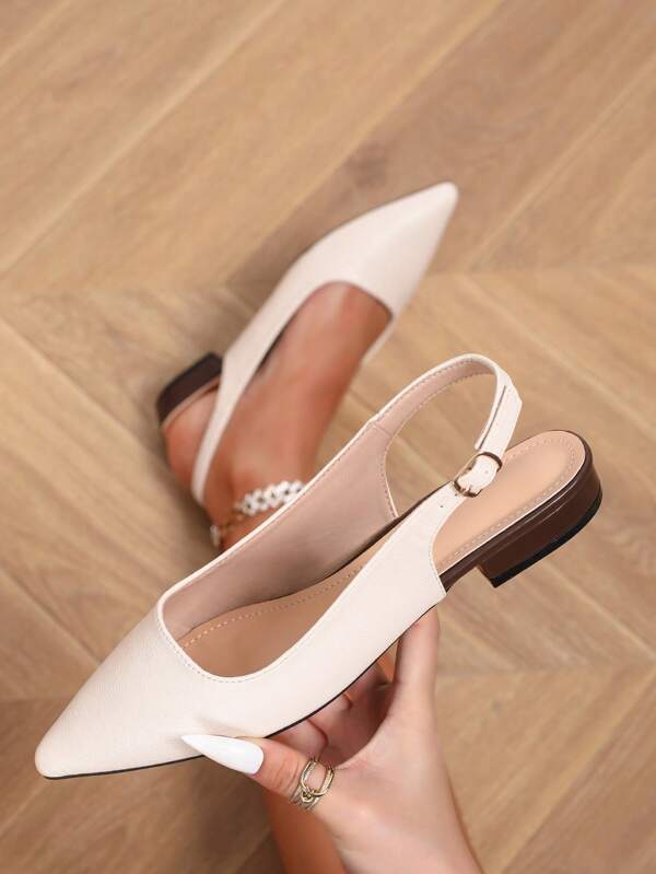 Zapatos de mujer de unicolor elegante con correa de tobillo, tacón bajo ligero, punta fina, categoría de zapatos de mujer de tacón bajo