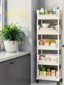 3/4/ 5-Tier Rolling Utility Cart With Wheels,Compact And Practical Space Saving 5-Tier Organizer,Combination Removable Storage Rack,Rolling Plastic Storage Cart With Wheels,Multifunctional Kitchen And Office Use,Floor Stand With Wheels, Easy To Move Kitchen,Garage Or Studio Organization,Rolling Storage Cart