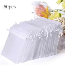 50 sacos de presente de organza com cordão, joias, doces, festa de casamento, bolsas de rede para lembrancinhas