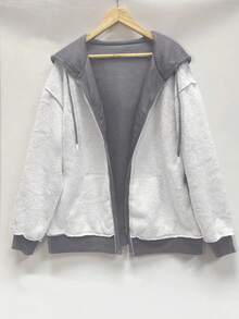 Women's Solid Color Faux Fur Lined Jacket, Warm European & American Style, Autumn/Winter - Grey - View 3