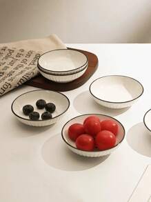 6件/4件/2件圆形陶瓷盘/小盘，时尚开胃菜、蘸酱、酱料、小吃，可微波炉加热，学校用品