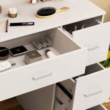 Dressing Table With LED Lighted Mirror Makeup Desk Vanity Set 7 Drawers Dresser - Vanity Table Bedroom Dressing Table Set LED Makeup Mirror Desk