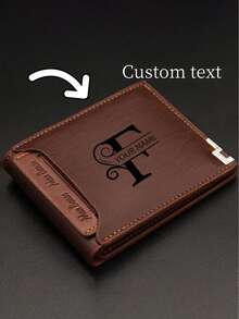 Personalisierte Herren Leder Geldbörse - Gravierte Initialen, UV-Laser-Gravur, das ideale Geschenk für Vater, Sohn zu Geburtstagen, Jahrestagen, Weihnachten, Vatertag, Erntedankfest - Dunkelbraun, elegant, Geburtstagsgeschenk (Die Vorlage-Buchstaben sind nicht klar, aber der tatsächliche Druckeffekt ist super klar)