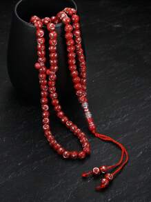 قطعة واحدة قلادة خرز وردية القديمة للعبادة، مصنوعة يدويا من الحبال بنمط النجوم والقمر، للصلاة والتنجيم والمجوهرات