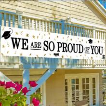 1pc 2025 Graduation Flag, "We Are Proud Of You" Design With Graduate Hat And Diploma, Suitable For Indoor/Outdoor Decor, Garden Party And Graduation Celebration, Weather-Resistant Decoration Banner, Graduation Party Decor