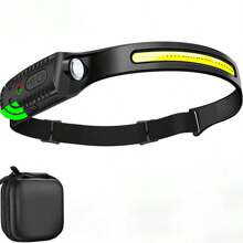 1pc 230° Wide Angle Sensor Headlamp, Dual Light Source 6 Modes Hands-Free Sensor, USB Rechargeable Built-In Battery, 100M Long Beam, IPX4 Waterproof, Elastic Silicone Headband For Comfortable Wearing, Suitable For Outdoor Camping Fishing Cycling Hunting Running Repair