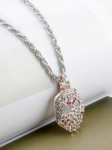 Vintage Rhinestone Decor Mask Pendant Necklace, Hip Hop Fashion Jewelry, European And American Style