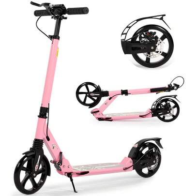 Kick Scooter For Ages 8-12, 200mm Big Wheels Scooter For Adults With Disc Brakes, Adult Scooters With Carry Strap And Double Shock Absorption, Foldable Scooters