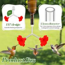 3 Packs Floral Hummingbird Feeder Tubes And Stoppers, Red Double Head Hummingbird Feeding Ports, Water Feeding Replacement Parts Wine Bottle Plug For Outdoor