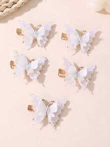 5pcs/15pcs Set Glitter Butterfly Hair Clips For Girls