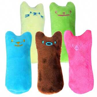 毛绒猫薄荷玩具，内含表情和吱吱作响的纸质内衬，猫咪磨牙咀嚼玩具