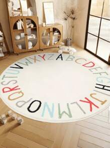 1pc Washable Pseudo-Cashmere Round Letter Pattern Gaming Carpet, Soft Alphabet Playmat Rug, Home Decor Carpet