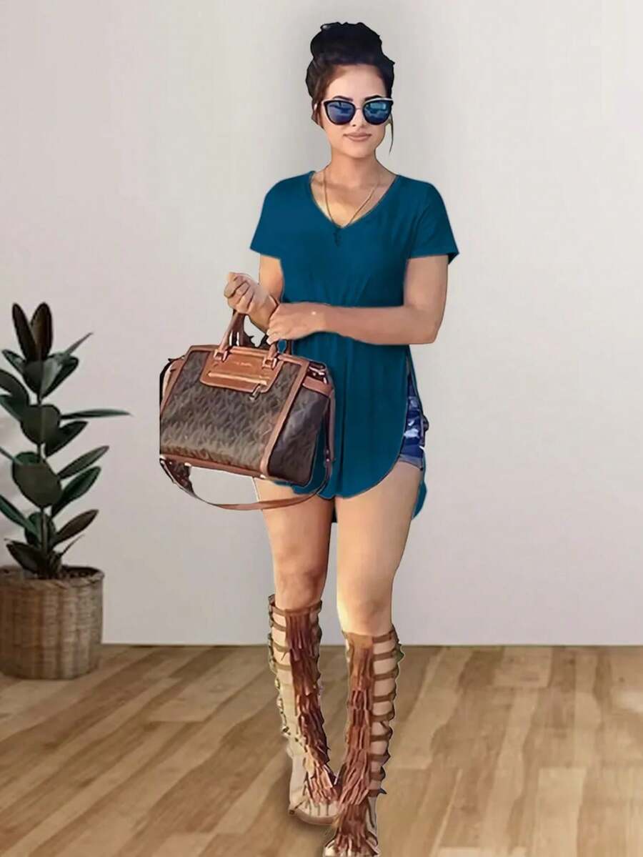 Blusón Básico De Moda Casual Cómodo Para Dama Beli - Azul Petroleo - Ver 1