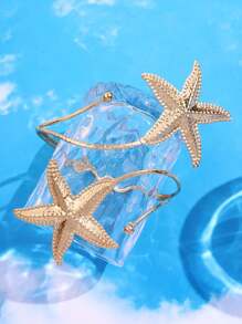 1pc Summer Beach Resort Style Luxury Casual Elegant Golden Starfish Arm Cuff For Women, Suitable For Daily Outfit, Beach Holiday