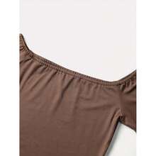 Women's Western Cowgirl Off-Shoulder Fringe Top, Sexy Slim Fitted Long Sleeve Tassel Blouse - 棕色 - 查看 3