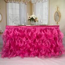 6ft Elegant Beige Tulle Table Skirt - Curly Willow Design, 100% Polyester Ruffle Tablecloth For Weddings, Bridal Showers & Birthday Parties - Versatile For Rectangle & Round Tables, Wedding Table Decorations - Multicolor - View 7