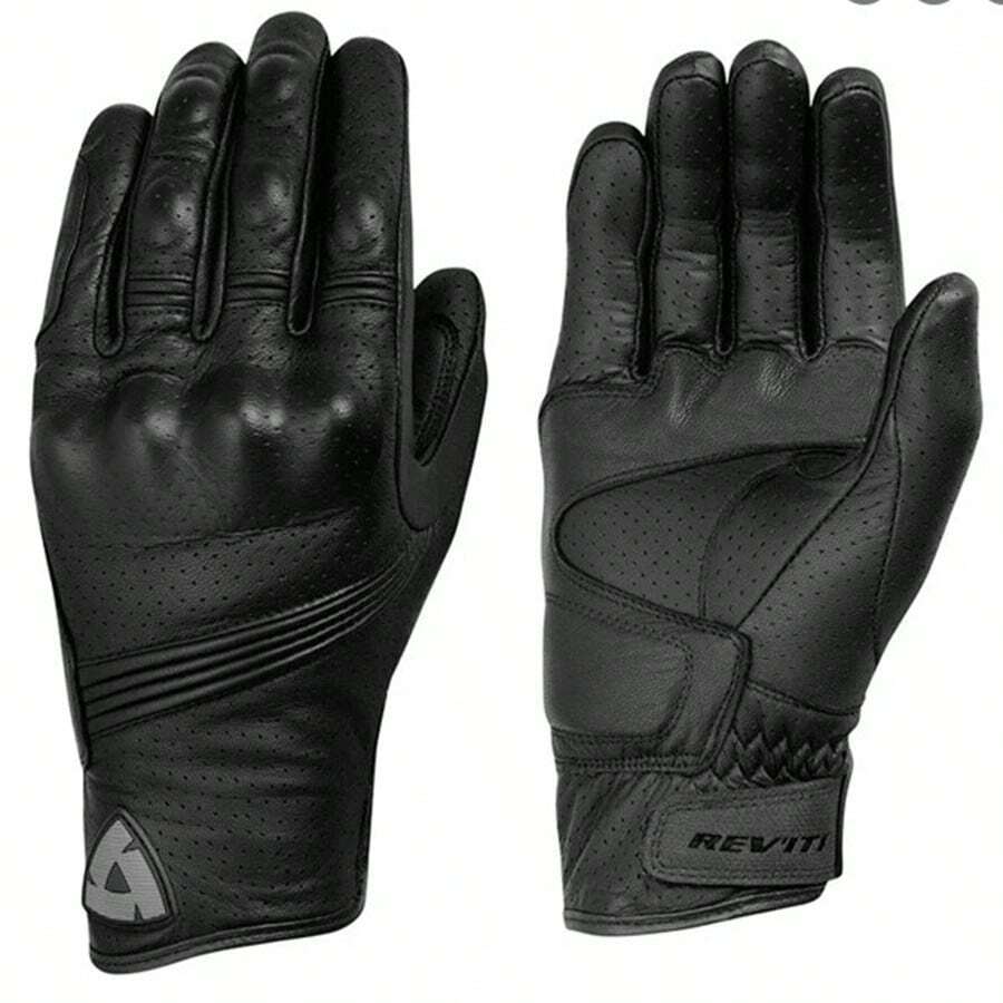 REVIT MOTO Guantes de cuero para ciclismo a prueba de viento y cálidos, aptos para todas las estaciones, con función táctil de pantalla y diseño antideslizante para uso en carretera - Negro - Ver 1