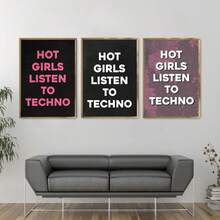 Set de 1 pieza/3 piezas Impresiones de arte de pared de lienzo con diseño de texto de moda moderno, "Chicas escuchando ", regalo único y original, muy adecuado para decoración de sala, baño, dormitorio, estudio, pasillo, oficina, apartamento, Sin marco/Enmarcado