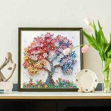 5D DIY 钻石画套装 - 彩色花树设计，成人特殊形状水晶钻艺术品，手工刺绣马赛克工艺品，可用于家居墙面装饰，闪亮的 DIY 艺术礼物创意 - 彩色 - 查看 4