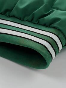 Men's Slogan Print Contrast Color Drawstring Hooded Winter Jacket, Fall