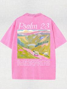 Jesus Religious Cross Sun Printed Retro Washed T-Shirt, 230G, Retro Street Style. Simple And Versatile, Pure Cotton Is Of High Quality, Novel And Fashionable, And It Is A Must-Have Fashion T-Shirt For Spring And Summer. - Hot Pink - View 2