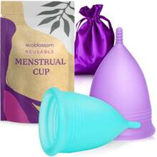 EcoBlossom Reusable Menstrual Cup Set - The Most Reliable Medical Grade Silicone Period Cups - Comfortably Use For 12 Hours (Small & Large)
