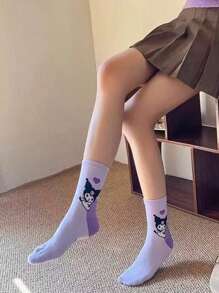 Sanrio 2/4/8 paires de chaussettes mi-mollet mixtes à motifs de dessins animés Sanrio Kuromi, confortables et respirantes, convenant pour le style casual, Lolita, l'uniforme scolaire JK et le port quotidien