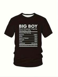 Large Men's Casual Street Style-Shirt Printed With Big Boy Nutrition Content Information-% Cotton Loose Style With Humor Pattern, Washable Novelty Top, Suitable For Outdoor And Daily Wear, Durable Clothing | Short Sleeve Top | Plus Size - 黑色 - 查看 2