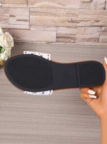 Women's Round Toe Casual Flat Slippers, Summer Open Toe Sandals