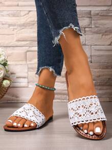 Women's Round Toe Casual Flat Slippers, Summer Open Toe Sandals