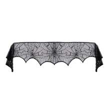 1pc European And American Style Black Lace Combination, Halloween Table Flag Halloween Spider Web Tablecloth, Ghost Festival Decoration Cloth, Holiday Table Decoration Cloth, Halloween Round Placemat Black Lace Placemat Halloween Placemat Table Decoration Napkin Cloth