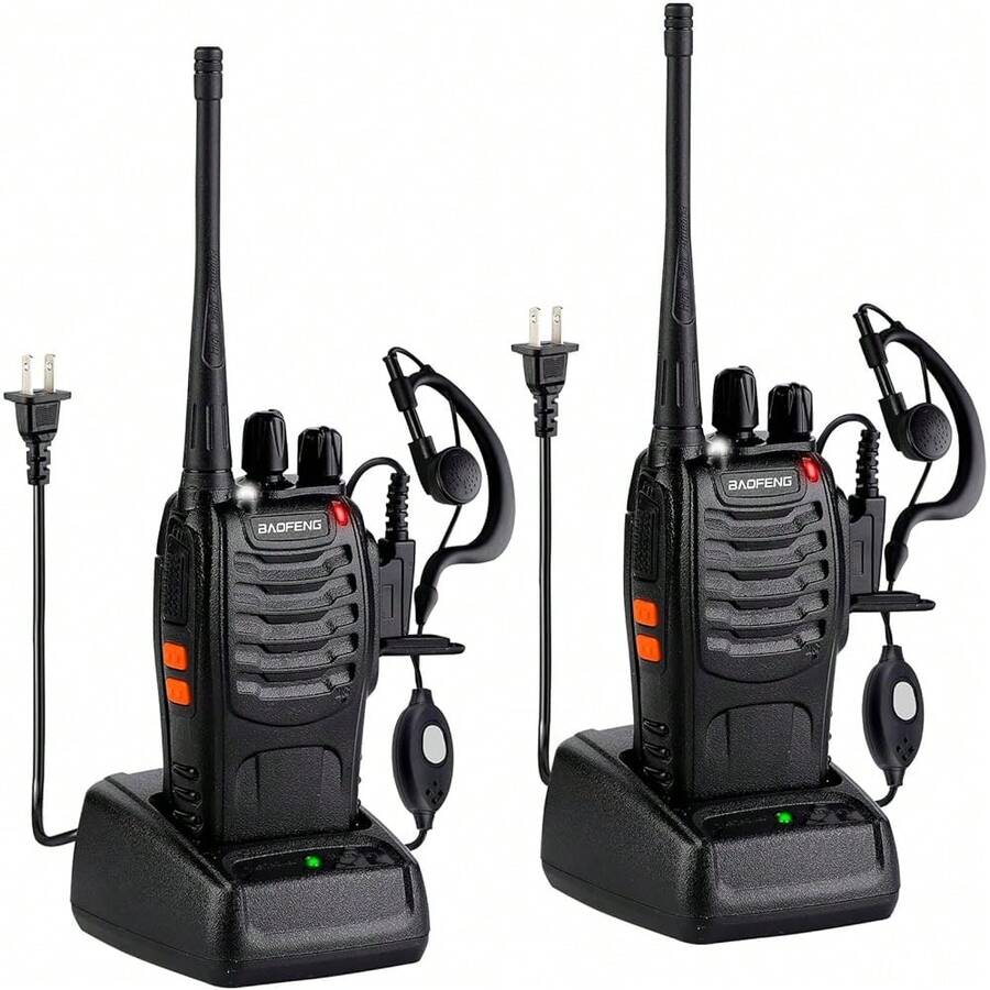 New-88  Walkie Talki S Rechargeable Long Range  Earpiec For Adults, 16 Channel Profsional Io Handheld Two Way Ios Li-Ion Battery And Charger Iluded - 2pack   2earpiece - View 1