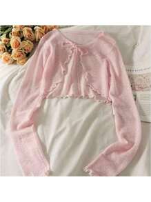 1pc Summer Women Sunscreen Cardigan Ruffle Design Sunscreen Clothing Slim Korean Style Long Sleeve Short Coat