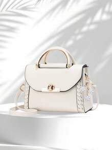 Borsa quadrata piccola da donna di colore unito, borsa a tracolla con manico superiore da donna, mini borsa a tracolla di moda, portafoglio da donna con decorazione fibbia