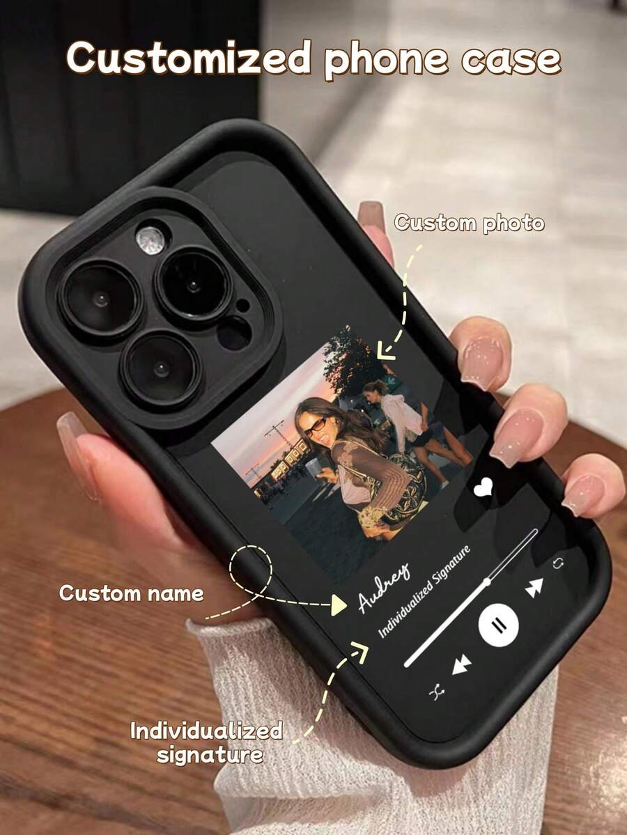 Funda de teléfono personalizada con nombre compatible con Apple iPhone, funda de teléfono con diseño de nombre personalizado, funda de teléfono personalizada con tema de reproductor de música compatible con iPhone 11/12/13/14/15 Pro Max, Galaxy A15/A25/A35/A55/S23/S24 Ultra, Redmi, OPPO - Negro - Ver 1