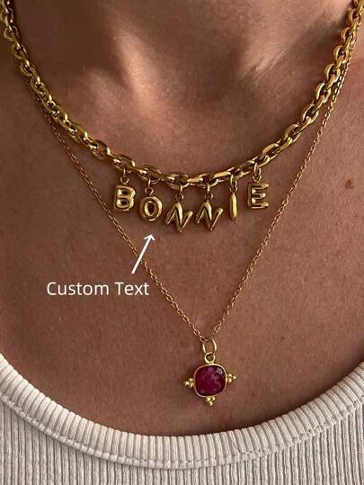 1pc 3D Bubble Name Necklace, Stainless Steel Bubble Initial Charm Personalized Jewelry Gift Custom Nameplate Necklace, Initial Round Bubble Necklace - Personalized Gift For Friends, Couples And Family, Special Customized Name Necklace Design, Suitable For Wedding, Valentine's Day, Mother's Day Gifts, Fashionable, Retro, Minimalist, Casual, Black, Silver