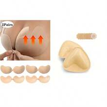 2pairs Strapless Adhesive Bra Silicone Breast Petals, Sexy Push-Up Invisible Brassiere For Women, Suitable For Spaghetti Strap Dress & Wedding Gown, Add More Volume To Small Busts With Mango-Shaped Cups - Apricot - View 9